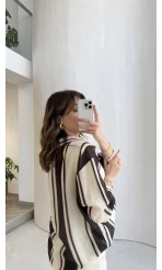 Kahverengi Çizgili Gömlek - Kod: 5060