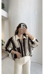 Kahverengi Çizgili Gömlek - Kod: 5060