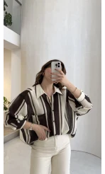 Kahverengi Çizgili Gömlek - Kod: 5060