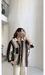 Kahverengi Çizgili Gömlek - Kod: 5060