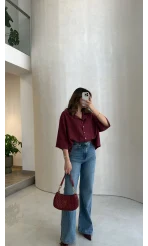 Lesi Yüksek Bel Straight Jean Pantolon - Mavi - Kod: 1014