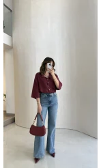 Lesi Yüksek Bel Straight Jean Pantolon - Mavi - Kod: 1014