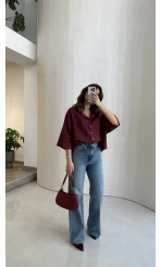 Lesi Yüksek Bel Straight Jean Pantolon - Mavi - Kod: 1014