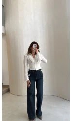 Lesi Yüksek Bel Straight Jean Pantolon - Old - Kod: 77302