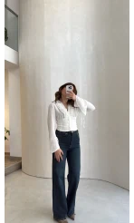 Lesi Yüksek Bel Straight Jean Pantolon - Old - Kod: 77302