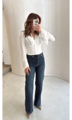 Lesi Yüksek Bel Straight Jean Pantolon - Old - Kod: 77302