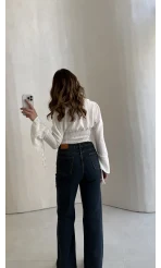 Lesi Yüksek Bel Straight Jean Pantolon - Old - Kod: 77302