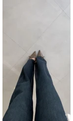 Lesi Yüksek Bel Straight Jean Pantolon - Old - Kod: 77302