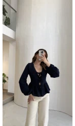 Petra Bebe Yaka Bağlamalı Bluz - Lacivert - Kod: 1051