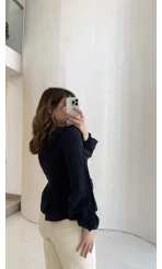 Petra Bebe Yaka Bağlamalı Bluz - Lacivert - Kod: 1051