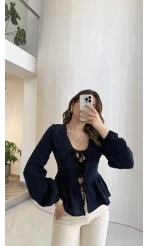 Petra Bebe Yaka Bağlamalı Bluz - Lacivert - Kod: 1051