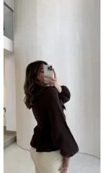 Petra Bebe Yaka Bağlamalı Bluz - Acı Kahve - Kod: 1051