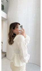 Petra Bebe Yaka Bağlamalı Bluz - Beyaz - Kod: 1051