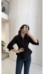 Dolly Beli Gipeli Gömlek - Siyah - Kod: 1000