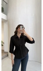 Dolly Beli Gipeli Gömlek - Siyah - Kod: 1000