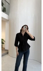 Dolly Beli Gipeli Gömlek - Siyah - Kod: 1000