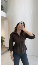 Dolly Beli Gipeli Gömlek - Kahve - Kod: 1000