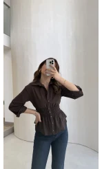 Dolly Beli Gipeli Gömlek - Kahve - Kod: 1000