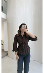 Dolly Beli Gipeli Gömlek - Kahve - Kod: 1000