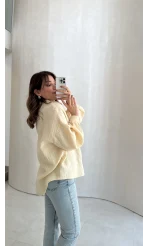 Helen Pamuk Kumaş Uzun Çizgili Gömlek - Sarı - Kod: 2194