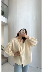 Helen Pamuk Kumaş Uzun Çizgili Gömlek - Sarı - Kod: 2194