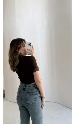 Fitilli Dantel Detay Bluz - Kahverengi - Kod: 1080