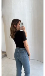 Fitilli Dantel Detay Bluz - Siyah - Kod: 1080