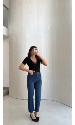 Fitilli Dantel Detay Bluz - Siyah - Kod: 1080