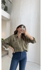 Cepli Uzun Gömlek - Haki - Kod: 2191