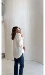 Cepli Uzun Gömlek - Ekru - Kod: 2191