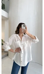 Cepli Uzun Gömlek - Ekru - Kod: 2191