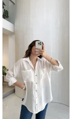 Cepli Uzun Gömlek - Ekru - Kod: 2191