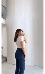 Dantel Boyundan Geçmeli Bluz - Ekru - Kod: 8570