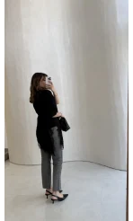 Asimetrik Kesim Dantel Detay T-shirt - Siyah - Kod: 0771