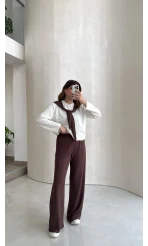 Uzun Kollu Fular Bağlamalı Takım - Kahverengi - Kod: 4126