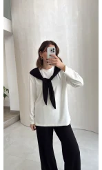 Uzun Kollu Fular Bağlamalı Takım - Siyah - Kod: 4126