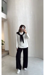 Uzun Kollu Fular Bağlamalı Takım - Siyah - Kod: 4126