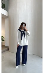 Uzun Kollu Fular Bağlamalı Takım - Lacivert - Kod: 4126