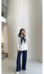 Uzun Kollu Fular Bağlamalı Takım - Lacivert - Kod: 4126