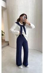 Uzun Kollu Fular Bağlamalı Takım - Lacivert - Kod: 4126