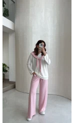 Uzun Kollu Fular Bağlamalı Takım - Pembe - Kod: 4126