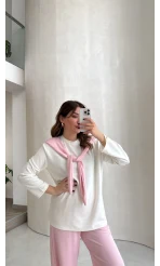 Uzun Kollu Fular Bağlamalı Takım - Pembe - Kod: 4126