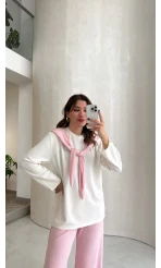 Uzun Kollu Fular Bağlamalı Takım - Pembe - Kod: 4126