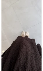 Şerit Püskül Detaylı Beli Lastikli Etek - Kahverengi - Kod: 5072