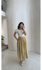 Püsküllü Beli Lastikli Etek - Yeşil - Kod: 5062