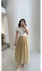 Püsküllü Beli Lastikli Etek - Yeşil - Kod: 5062