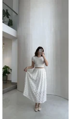 Püsküllü Beli Lastikli Etek - Ekru - Kod: 5062