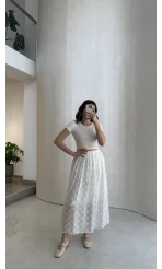 Püsküllü Beli Lastikli Etek - Ekru - Kod: 5062