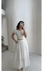 Püsküllü Beli Lastikli Etek - Ekru - Kod: 5062