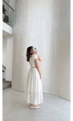 Püsküllü Beli Lastikli Etek - Ekru - Kod: 5062